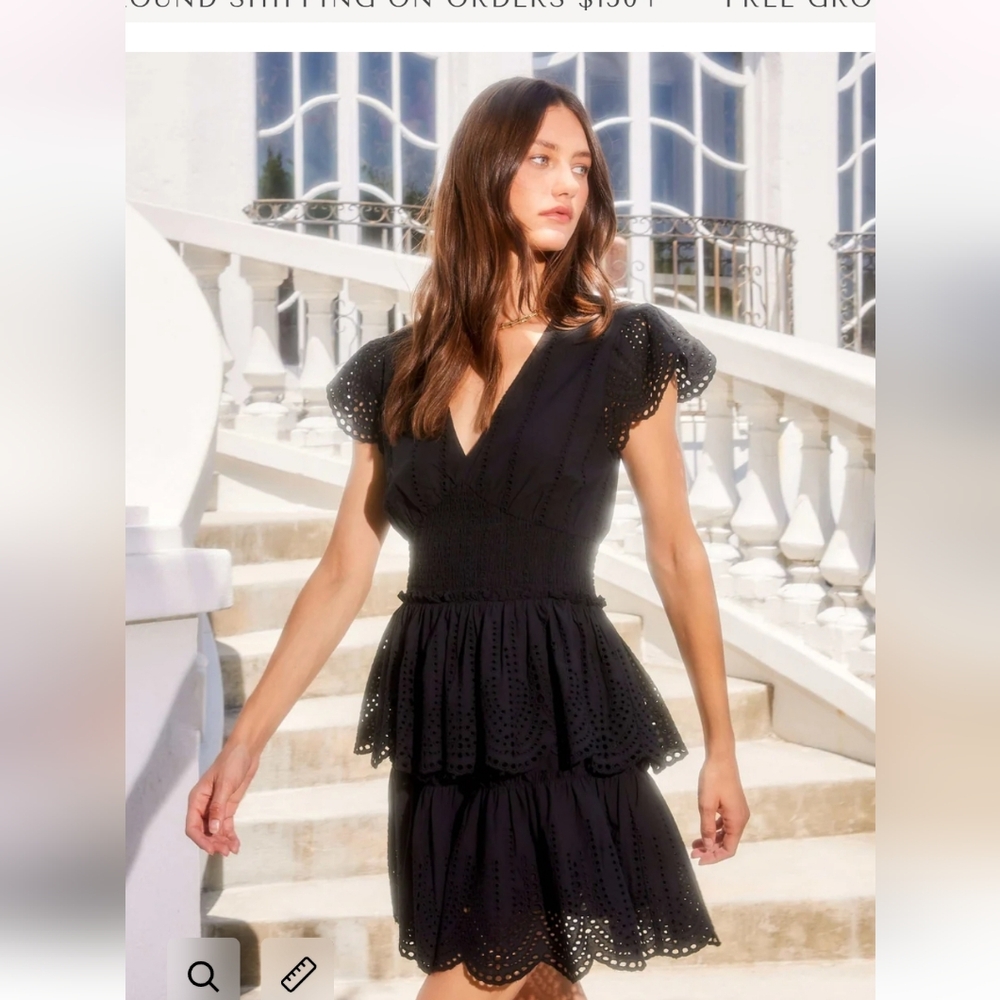 Fifteen Twenty Isla eyelet black Embroidered Tiered mini cotton Dress size Small